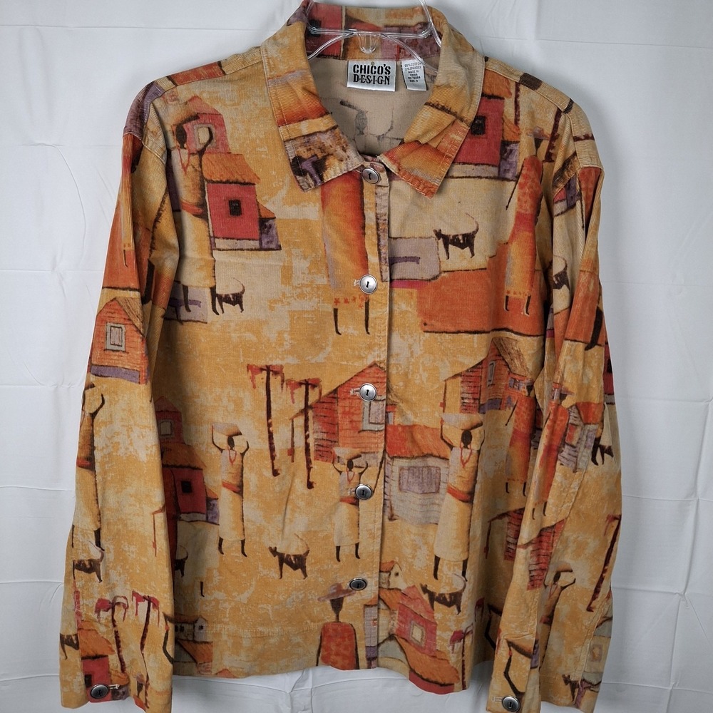Chico's Sz 3 XL‎ Modernist Southwest Tribal Art-to-Wear Corduroy Jacket Village